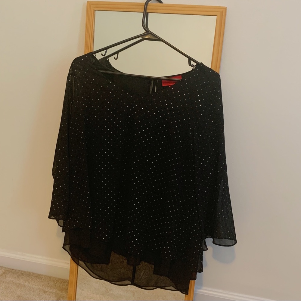 Black polka dotted flowy blouse